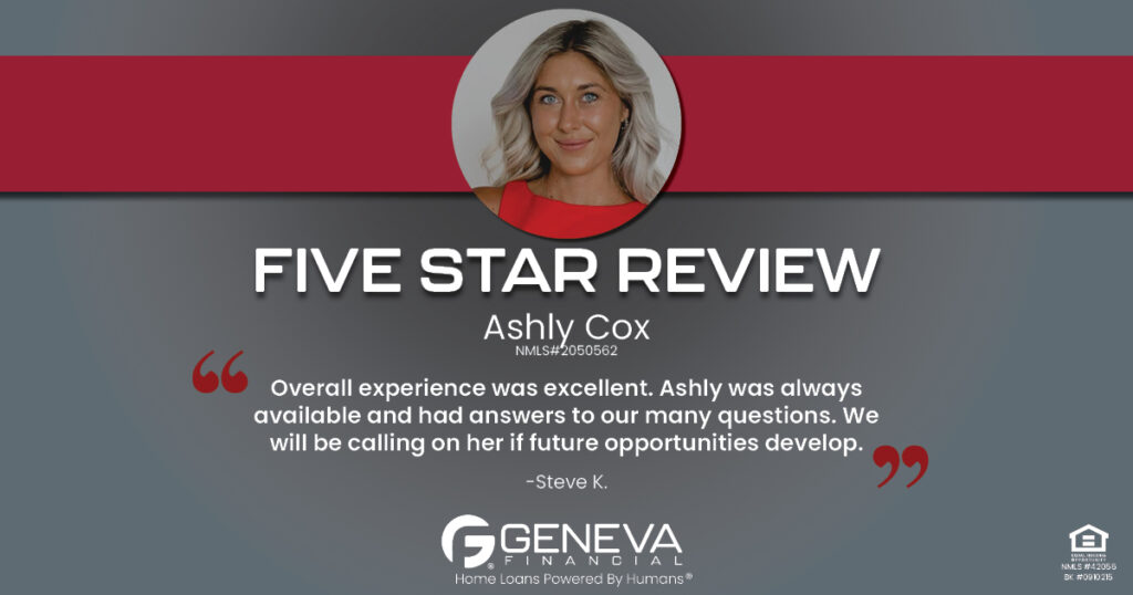 5 Star Review for Ashly Cox, Licensed Loan Officer with Geneva Financial, Tampa, FL – Home Loans Powered by Humans®.