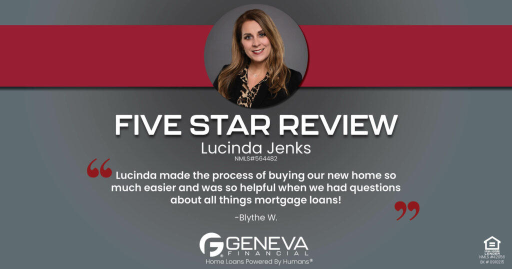 5 Star Review for Lucinda Jenks, Licensed Mortgage Loan Officer with Geneva Financial, Oklahoma – Home Loans Powered by Humans®.